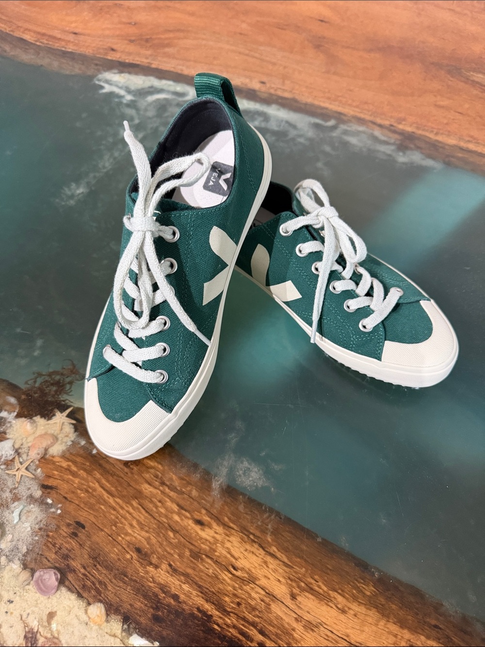 Veja Brand Green Canvas Lace-Up Sneakers